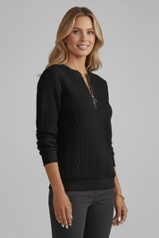 Stylish Women's Zip Neck Jumper with Cable Knit Texture 3