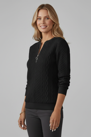 Stylish Women's Zip Neck Jumper with Cable Knit Texture 4