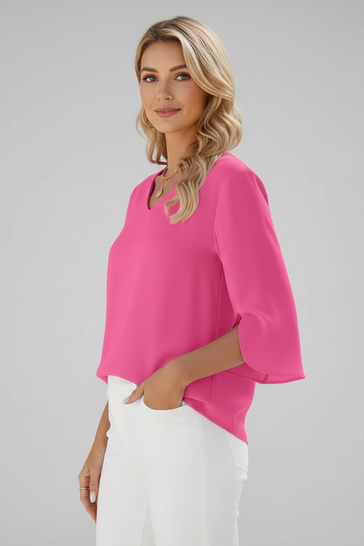 White Women's Blouse, V Neckline Short Sleeve Summer Top for Casual Wear 3