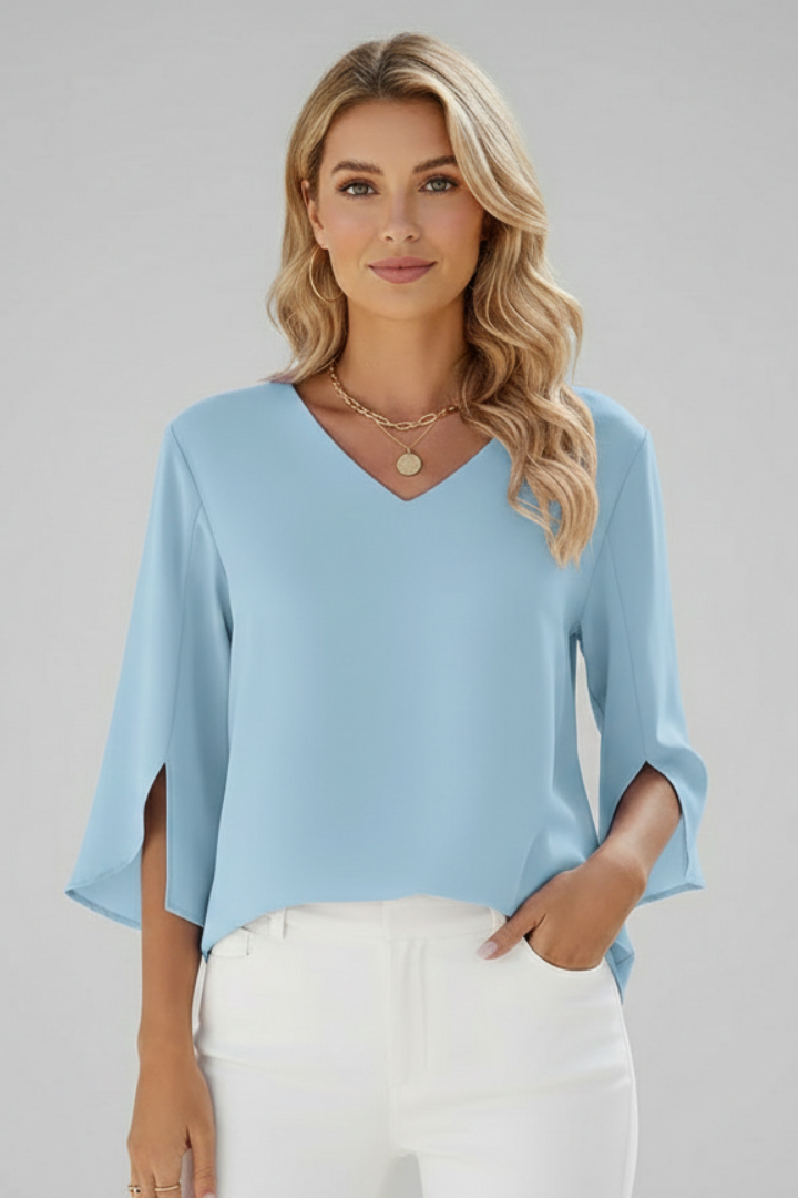 White Women's Blouse, V Neckline Short Sleeve Summer Top for Casual Wear 5