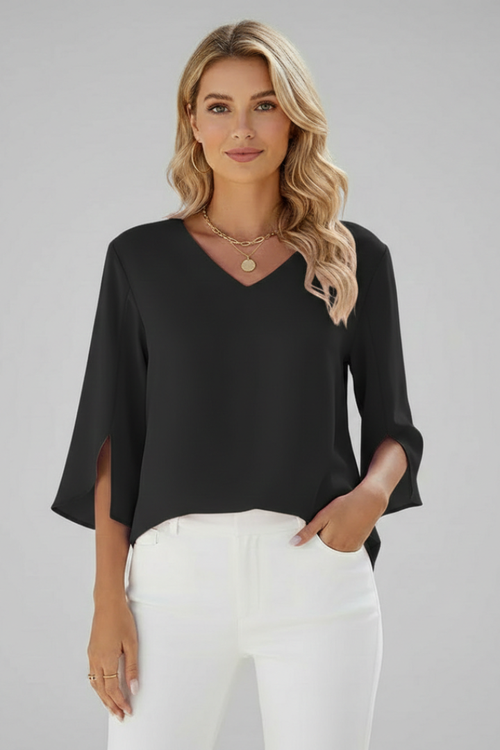 White Women's Blouse, V Neckline Short Sleeve Summer Top for Casual Wear 7