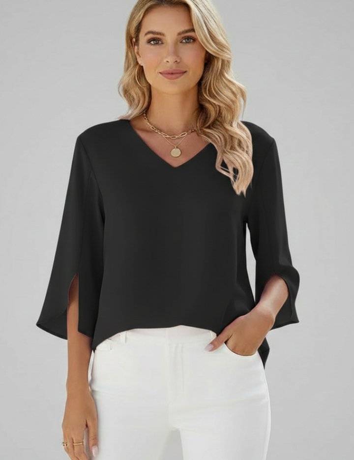 White Women's Blouse, V Neckline Short Sleeve Summer Top for Casual Wear 7