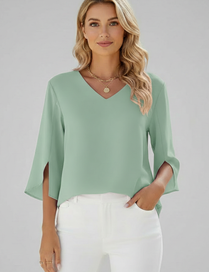 White Women's Blouse, V Neckline Short Sleeve Summer Top for Casual Wear 8