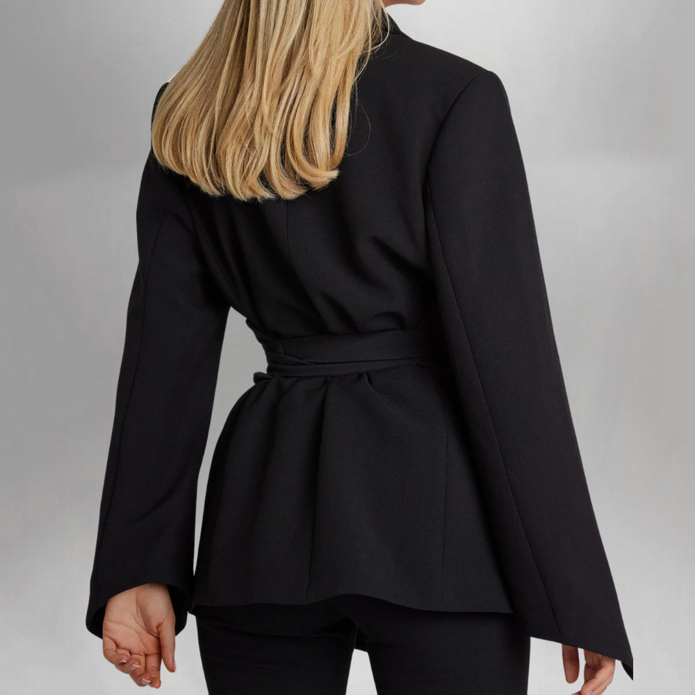 White Women's Tailored Blazer with Belted Waist for Elegant Style 2