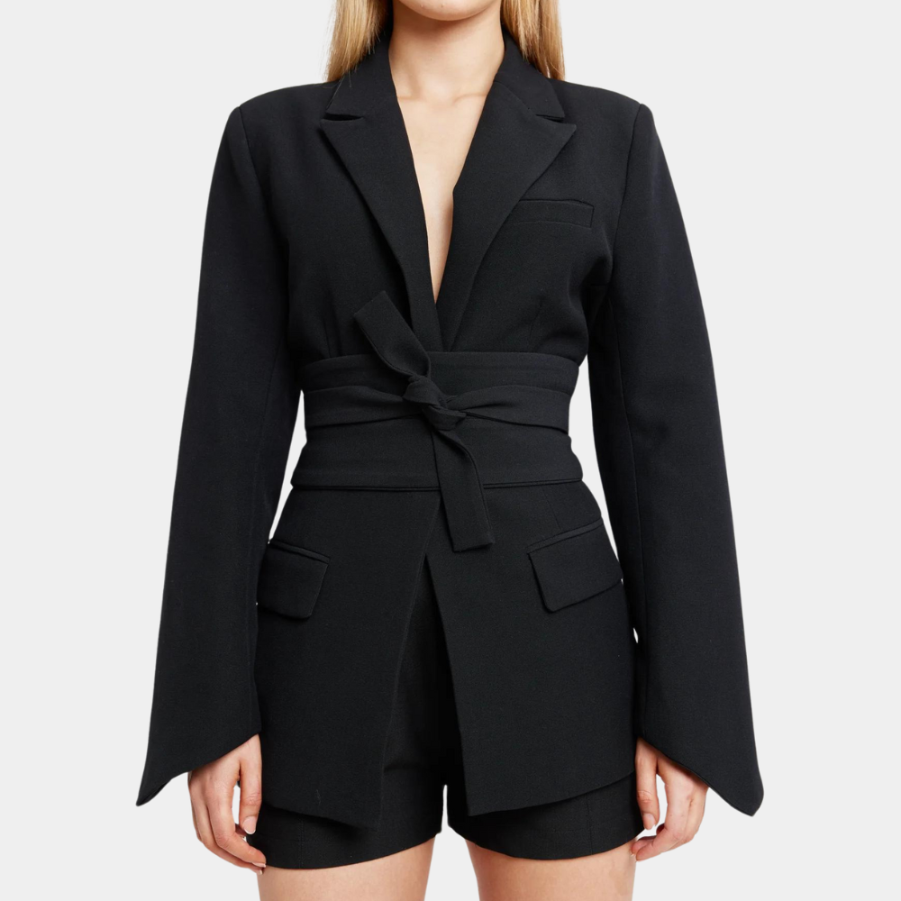 White Women's Tailored Blazer with Belted Waist for Elegant Style 3