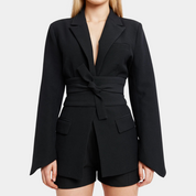 White Women's Tailored Blazer with Belted Waist for Elegant Style 3