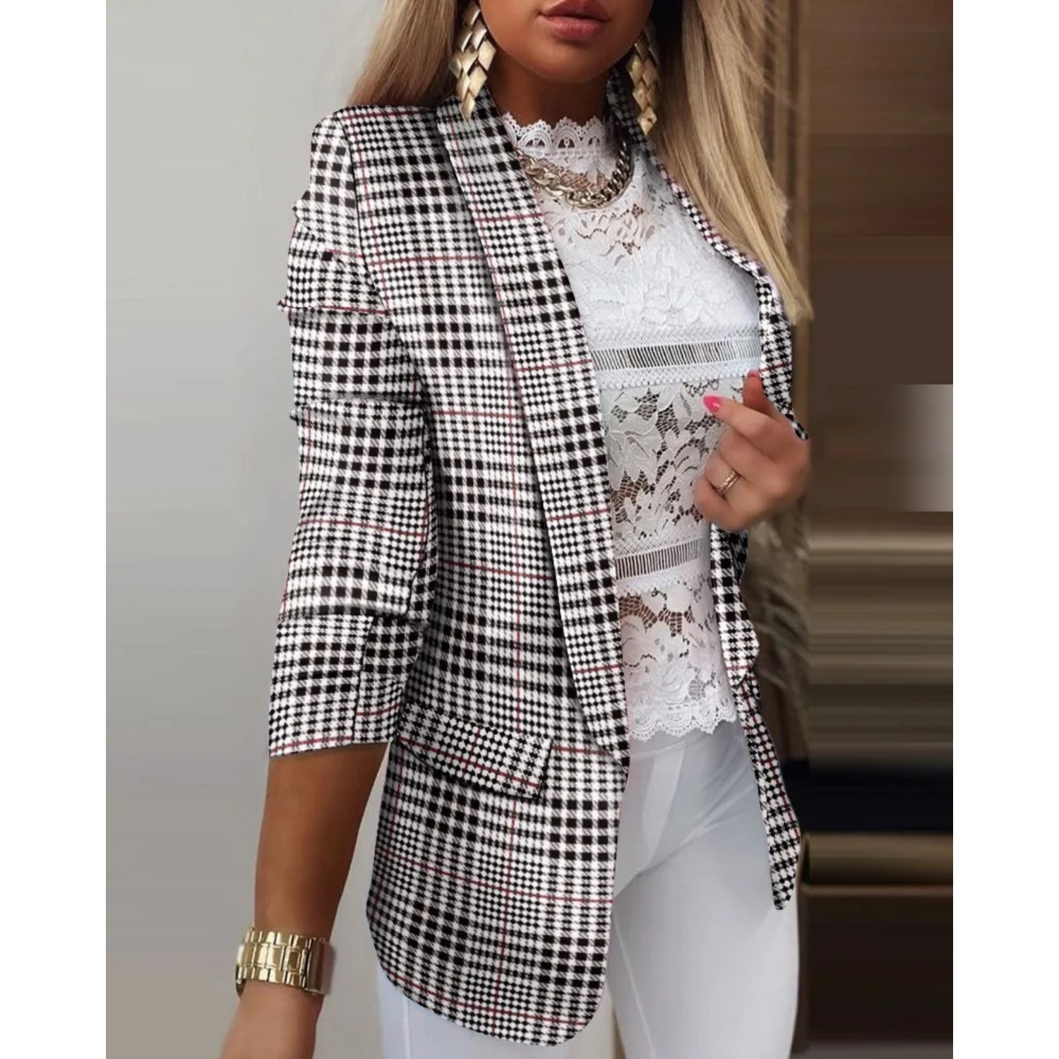 Women's Blazer - Elegant Printed Shawl Collar Jacket with Tailored Fit for Versatile Style 0