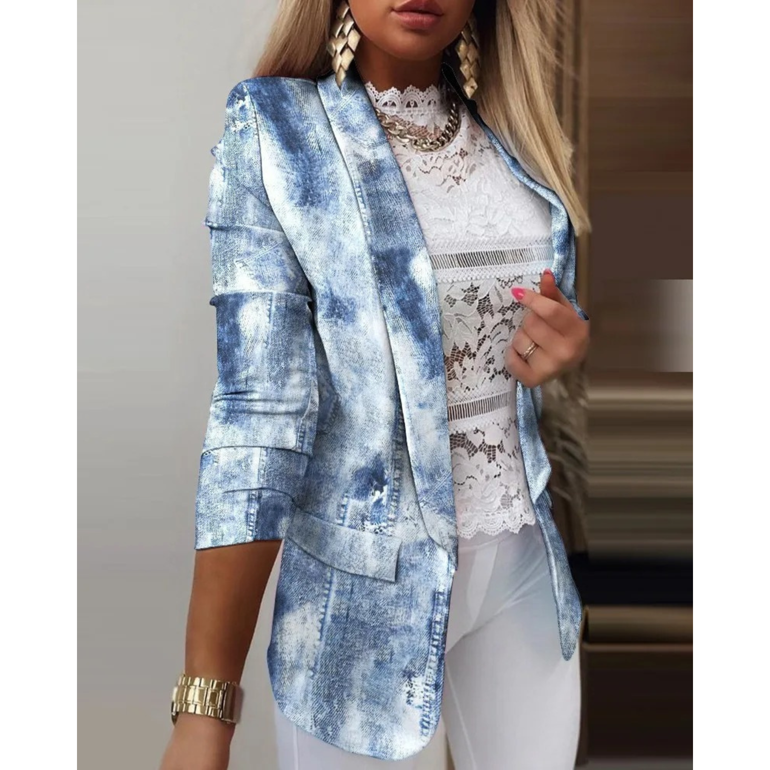 Women's Blazer - Elegant Printed Shawl Collar Jacket with Tailored Fit for Versatile Style 3
