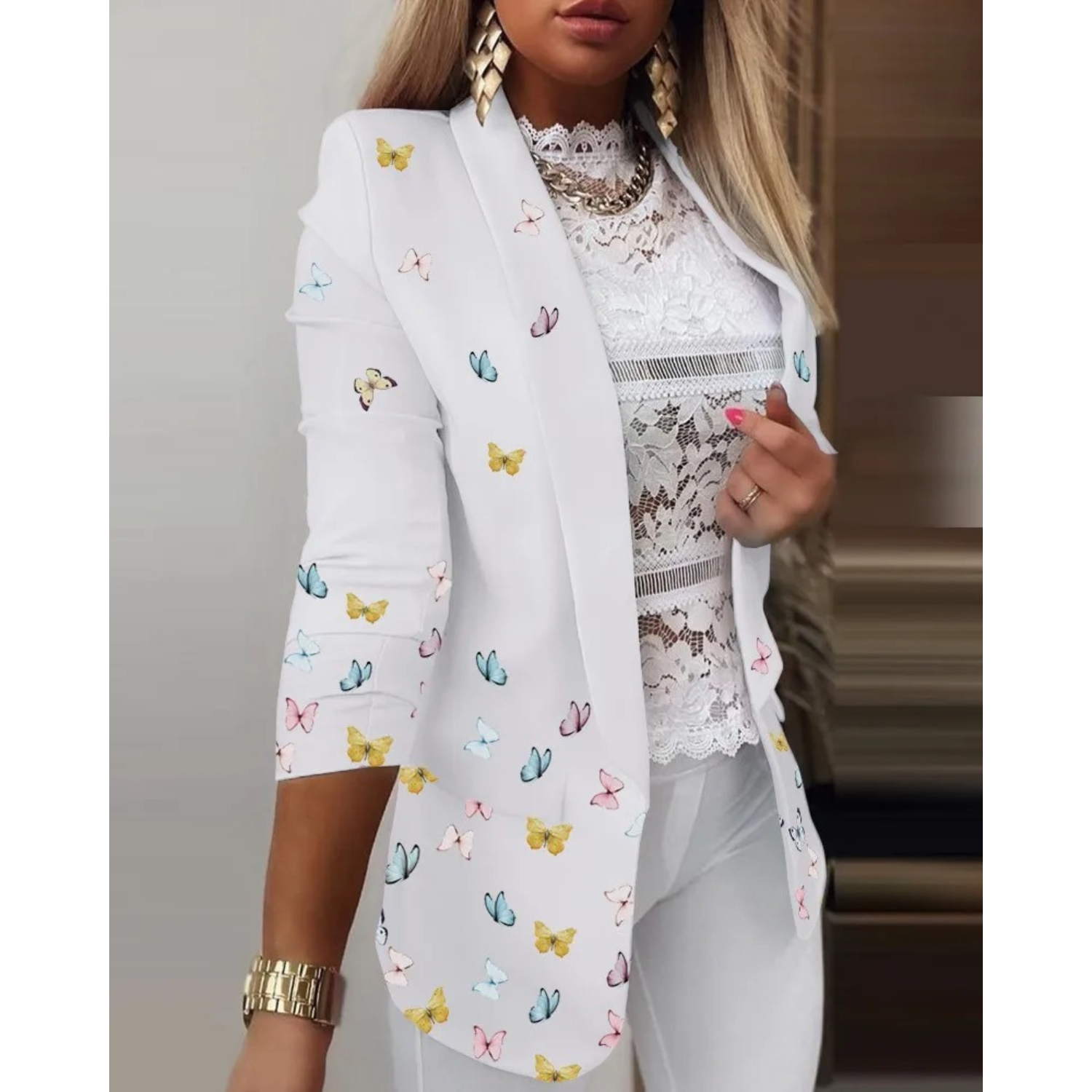 Women's Blazer - Elegant Printed Shawl Collar Jacket with Tailored Fit for Versatile Style 4