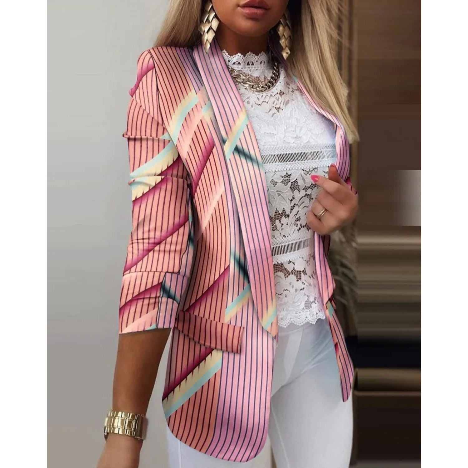Women's Blazer - Elegant Printed Shawl Collar Jacket with Tailored Fit for Versatile Style 5
