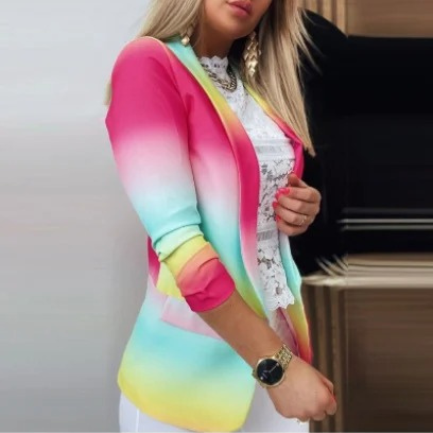 Women's Blazer - Elegant Printed Shawl Collar Jacket with Tailored Fit for Versatile Style 6