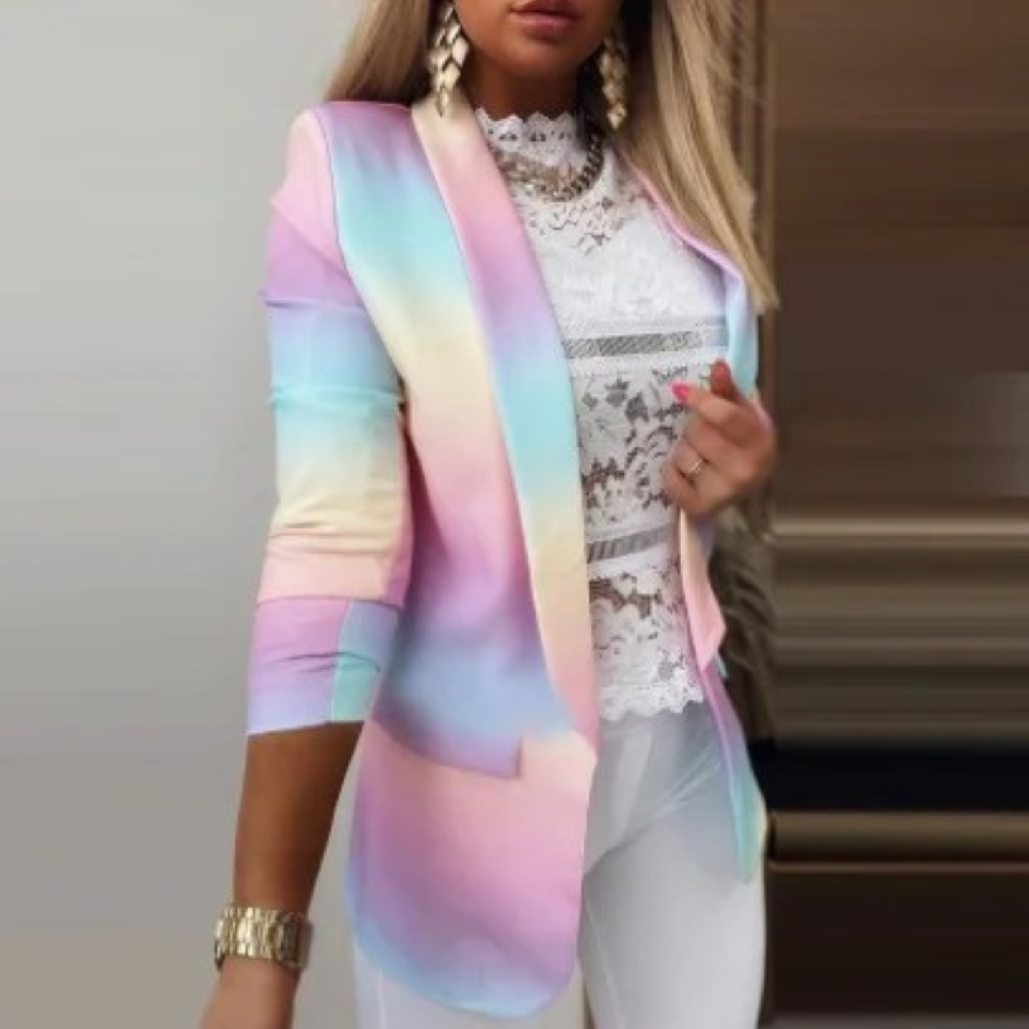 Women's Blazer - Elegant Printed Shawl Collar Jacket with Tailored Fit for Versatile Style 8