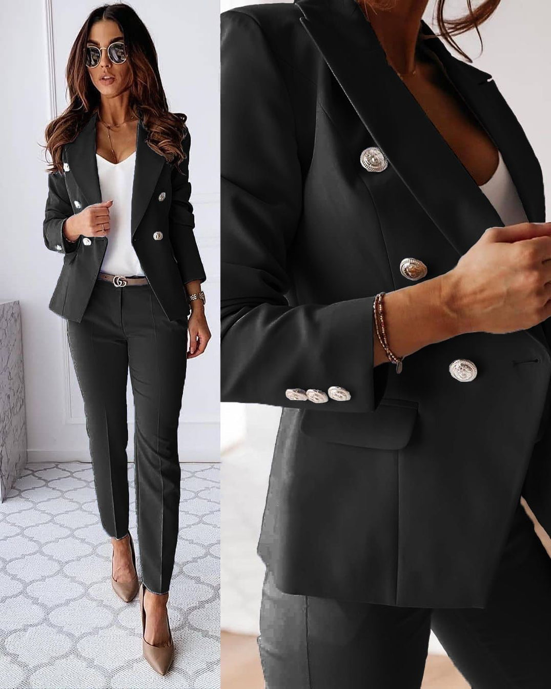 Women's Blazer Set - Elegant Tailored Fit with Asymmetrical Design for Versatile Style and Comfort 0