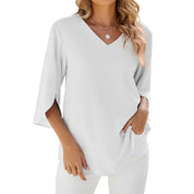 Women's Blouse - Elegant V-Neck Flared Sleeve Summer Tops for Women - Chic Casual Style 1