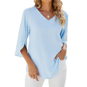 Women's Blouse - Elegant V-Neck Flared Sleeve Summer Tops for Women - Chic Casual Style 4