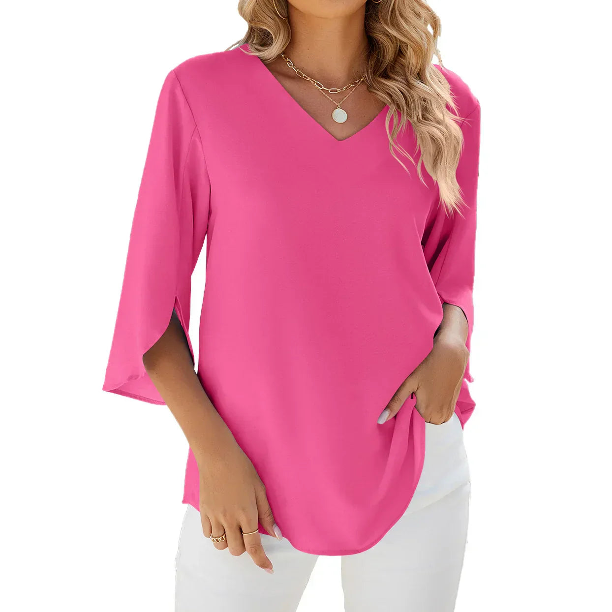 Women's Blouse - Elegant V-Neck Flared Sleeve Summer Tops for Women - Chic Casual Style 5