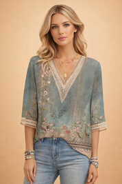 Women's Blouse - Elegant V-Neck Summer Tops for Women - Casual Warm Weather Style 2