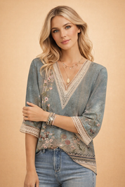 Women's Blouse - Elegant V-Neck Summer Tops for Women - Casual Warm Weather Style 5
