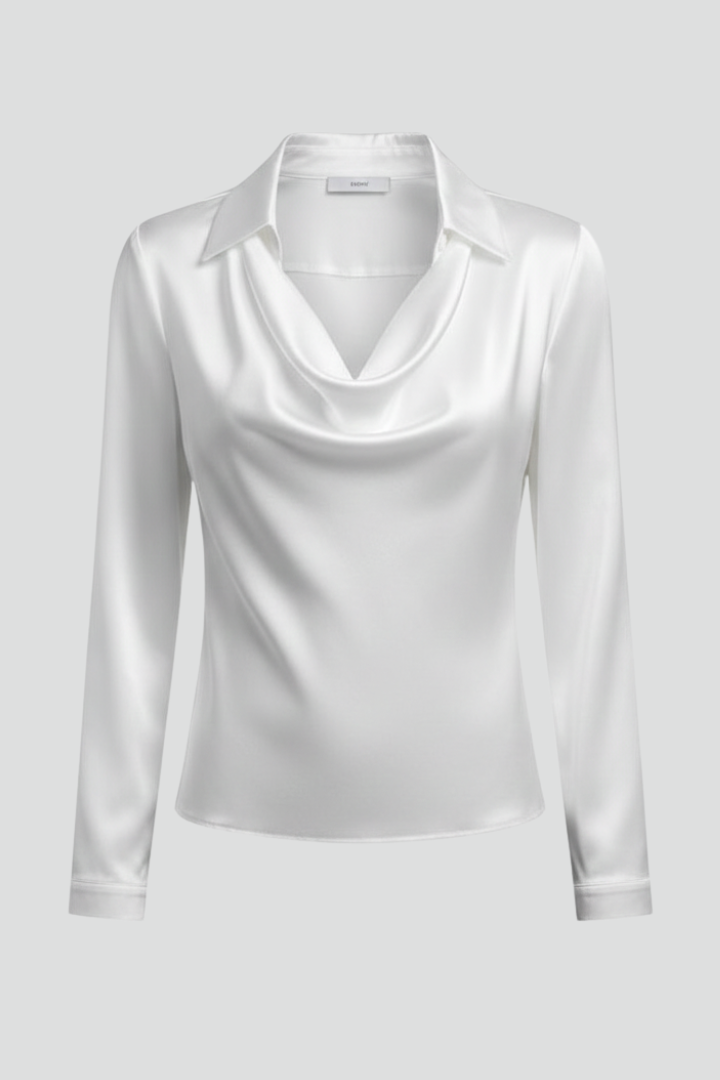 Women's Blouse with Draped Collar and Long Sleeve Tops for Casual and Formal Occasions 1