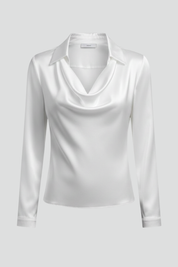 Women's Blouse with Draped Collar and Long Sleeve Tops for Casual and Formal Occasions 1