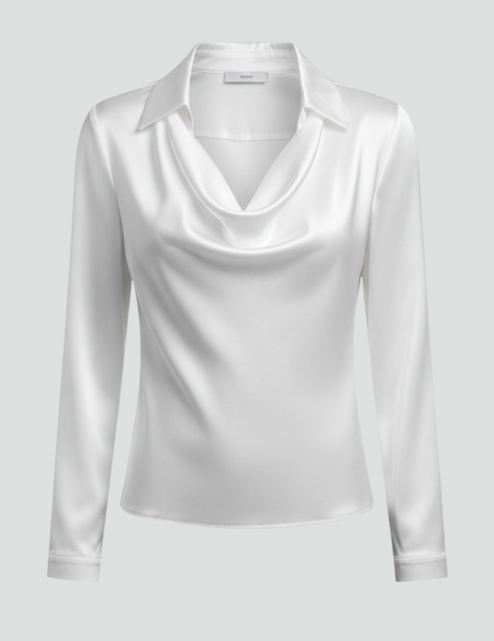 Women's Blouse with Draped Collar and Long Sleeve Tops for Casual and Formal Occasions 1