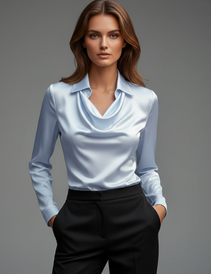Women's Blouse with Draped Collar and Long Sleeve Tops for Casual and Formal Occasions 11