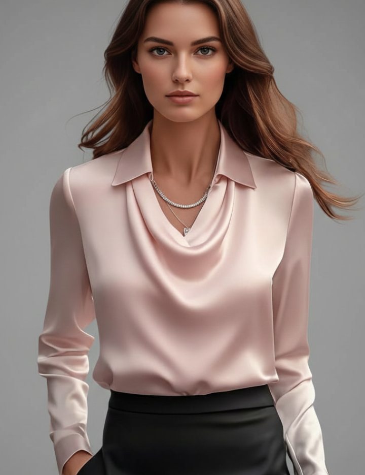 Women's Blouse with Draped Collar and Long Sleeve Tops for Casual and Formal Occasions 13