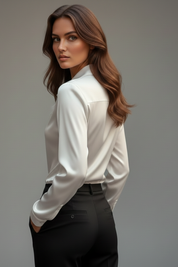 Women's Blouse with Draped Collar and Long Sleeve Tops for Casual and Formal Occasions 4