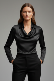 Women's Blouse with Draped Collar and Long Sleeve Tops for Casual and Formal Occasions 5