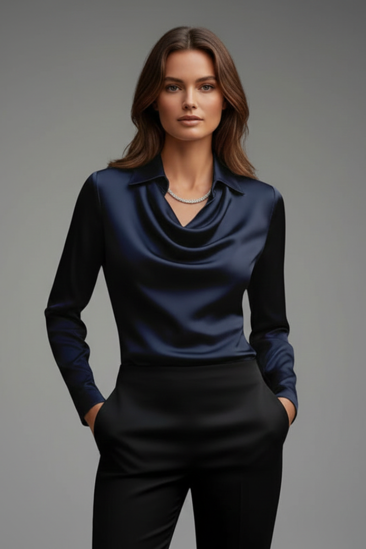 Women's Blouse with Draped Collar and Long Sleeve Tops for Casual and Formal Occasions 6