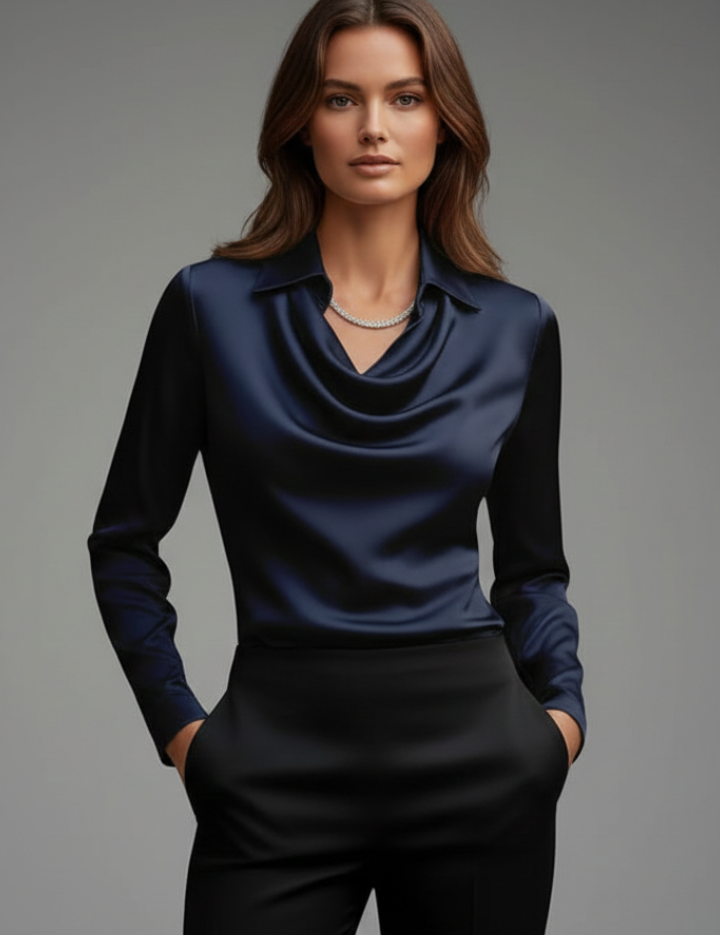 Women's Blouse with Draped Collar and Long Sleeve Tops for Casual and Formal Occasions 6