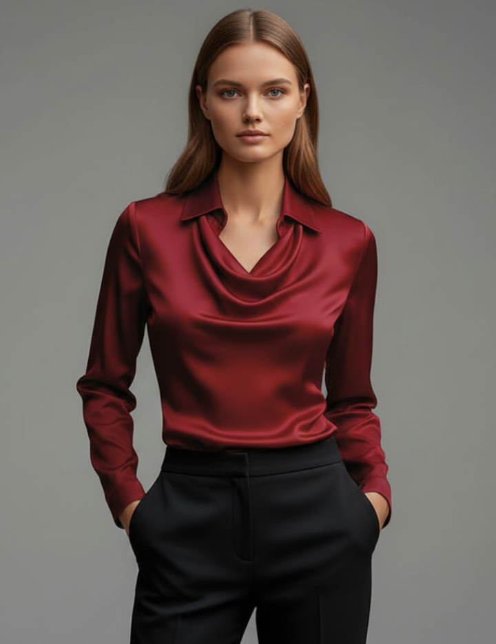 Women's Blouse with Draped Collar and Long Sleeve Tops for Casual and Formal Occasions 7
