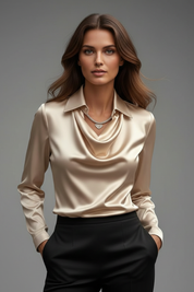 Women's Blouse with Draped Collar and Long Sleeve Tops for Casual and Formal Occasions 8
