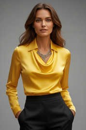 Women's Blouse with Draped Collar and Long Sleeve Tops for Casual and Formal Occasions 9