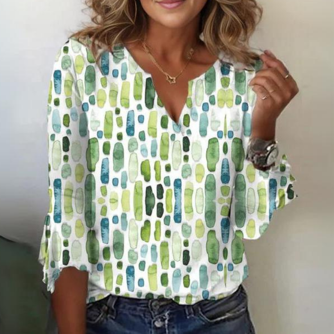 Women's Blouse with Geometric Print, Loose Fit for Casual and Office Wear - Elegant Modern Style 0