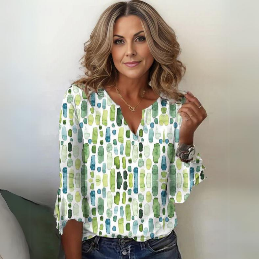 Women's Blouse with Geometric Print, Loose Fit for Casual and Office Wear - Elegant Modern Style 1