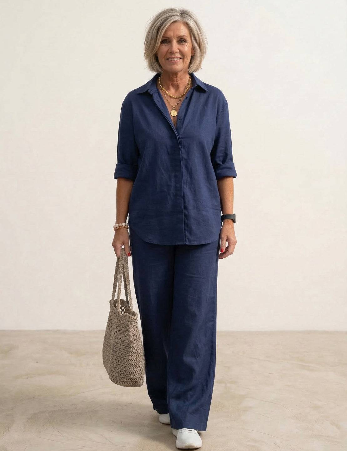 Women's Casual Co-ord Set with Oversized Shirt and Wide Leg Trousers 0