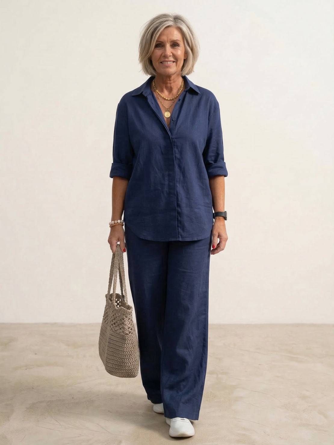 Women's Casual Co-ord Set with Oversized Shirt and Wide Leg Trousers 0