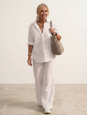 Women's Casual Co-ord Set with Oversized Shirt and Wide Leg Trousers 1