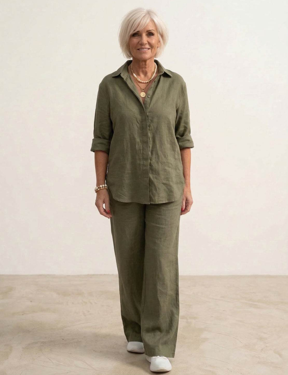 Women's Casual Co-ord Set with Oversized Shirt and Wide Leg Trousers 2