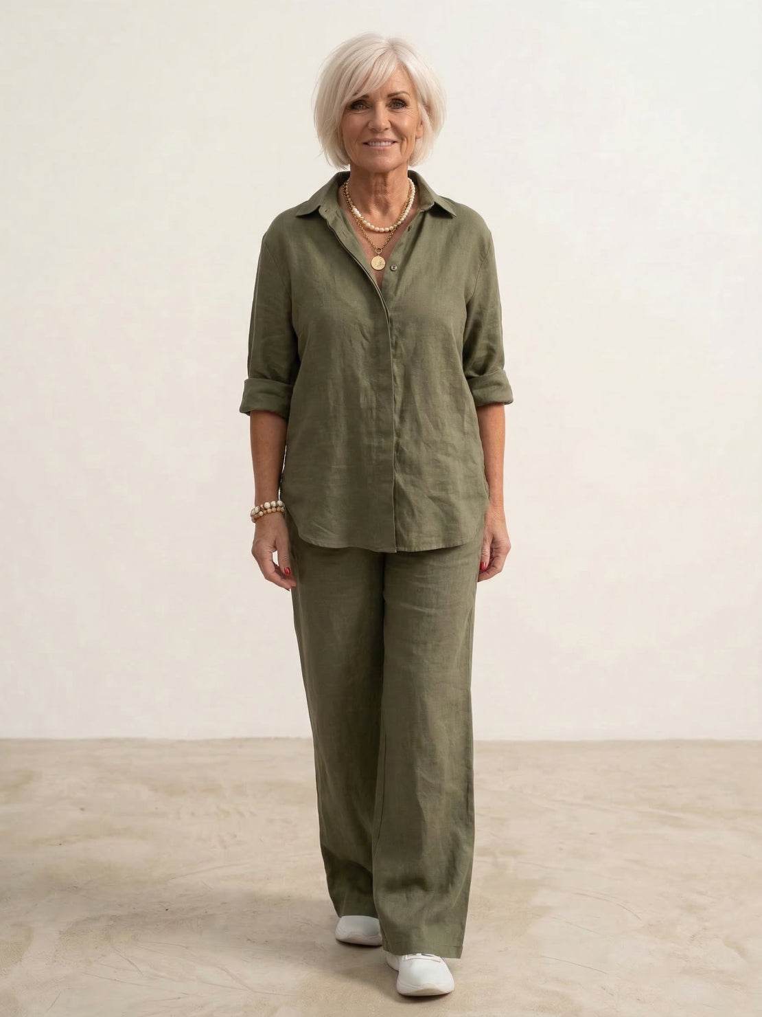 Women's Casual Co-ord Set with Oversized Shirt and Wide Leg Trousers 2