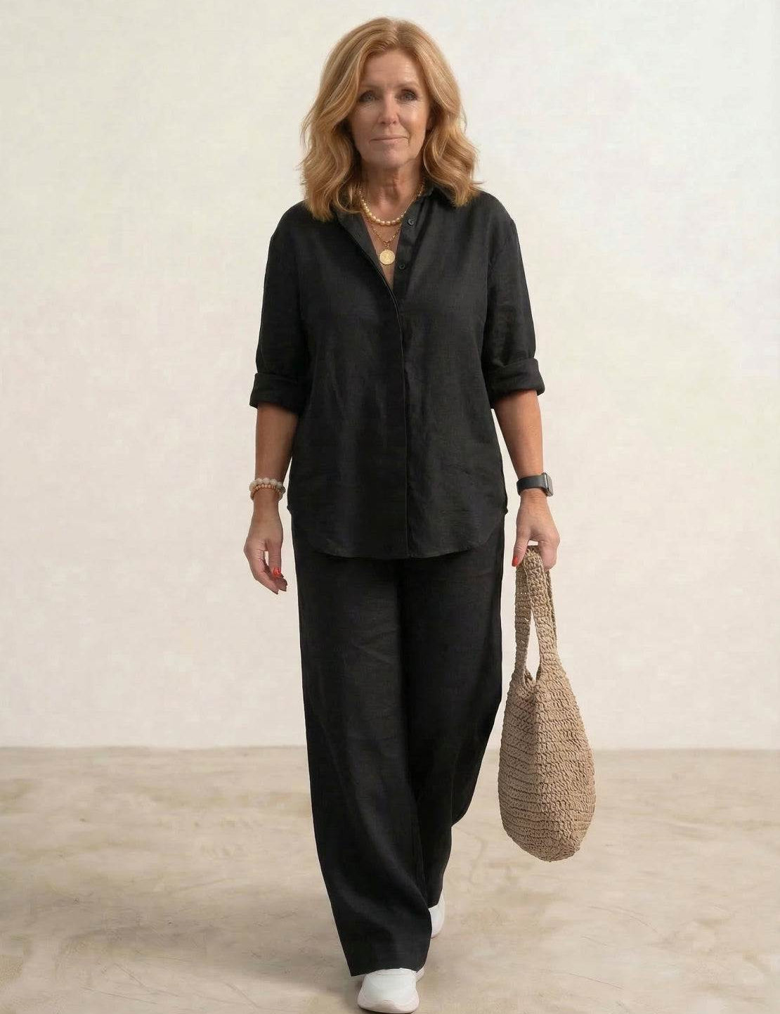 Women's Casual Co-ord Set with Oversized Shirt and Wide Leg Trousers 3