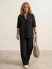 Women's Casual Co-ord Set with Oversized Shirt and Wide Leg Trousers 3