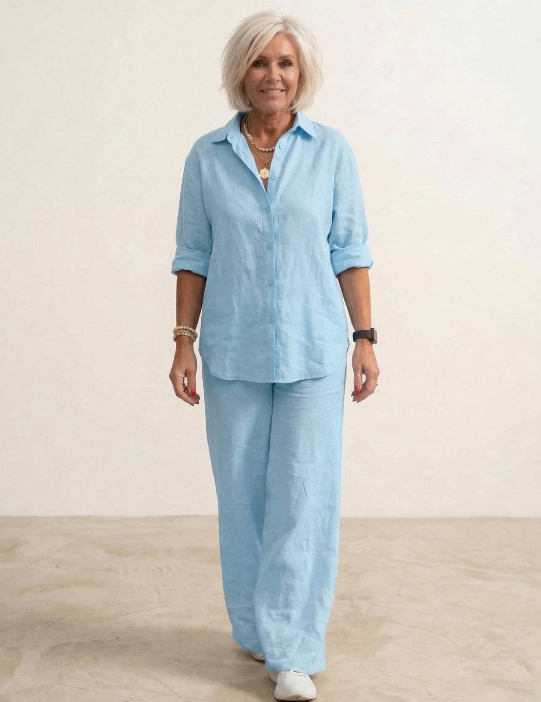 Women's Casual Co-ord Set with Oversized Shirt and Wide Leg Trousers 4