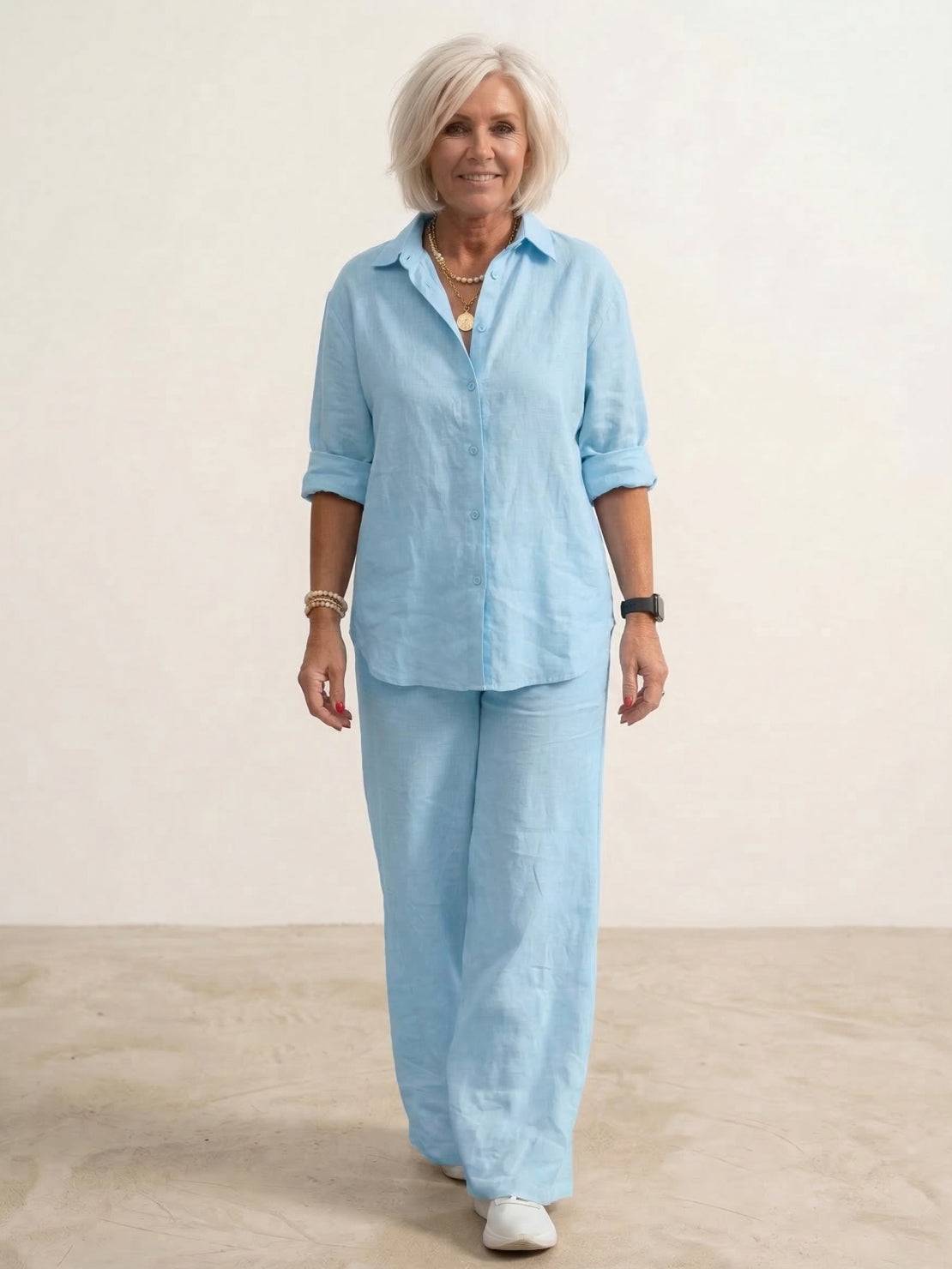 Women's Casual Co-ord Set with Oversized Shirt and Wide Leg Trousers 4