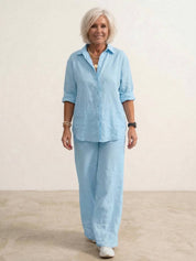 Women's Casual Co-ord Set with Oversized Shirt and Wide Leg Trousers 4