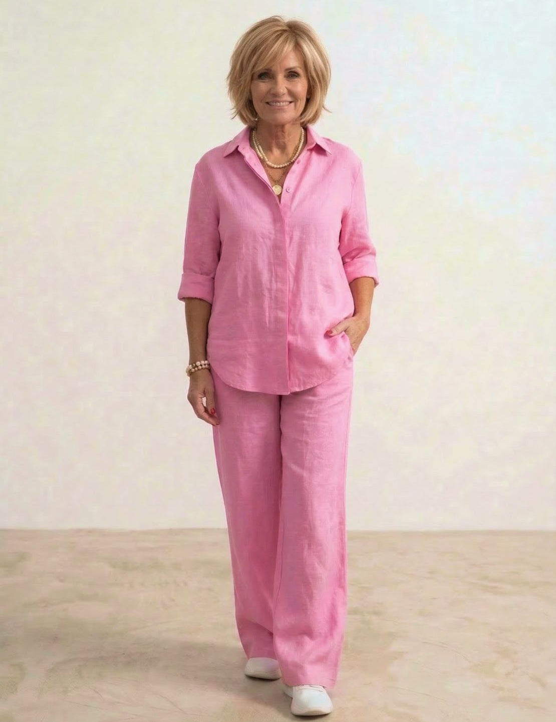 Women's Casual Co-ord Set with Oversized Shirt and Wide Leg Trousers 5