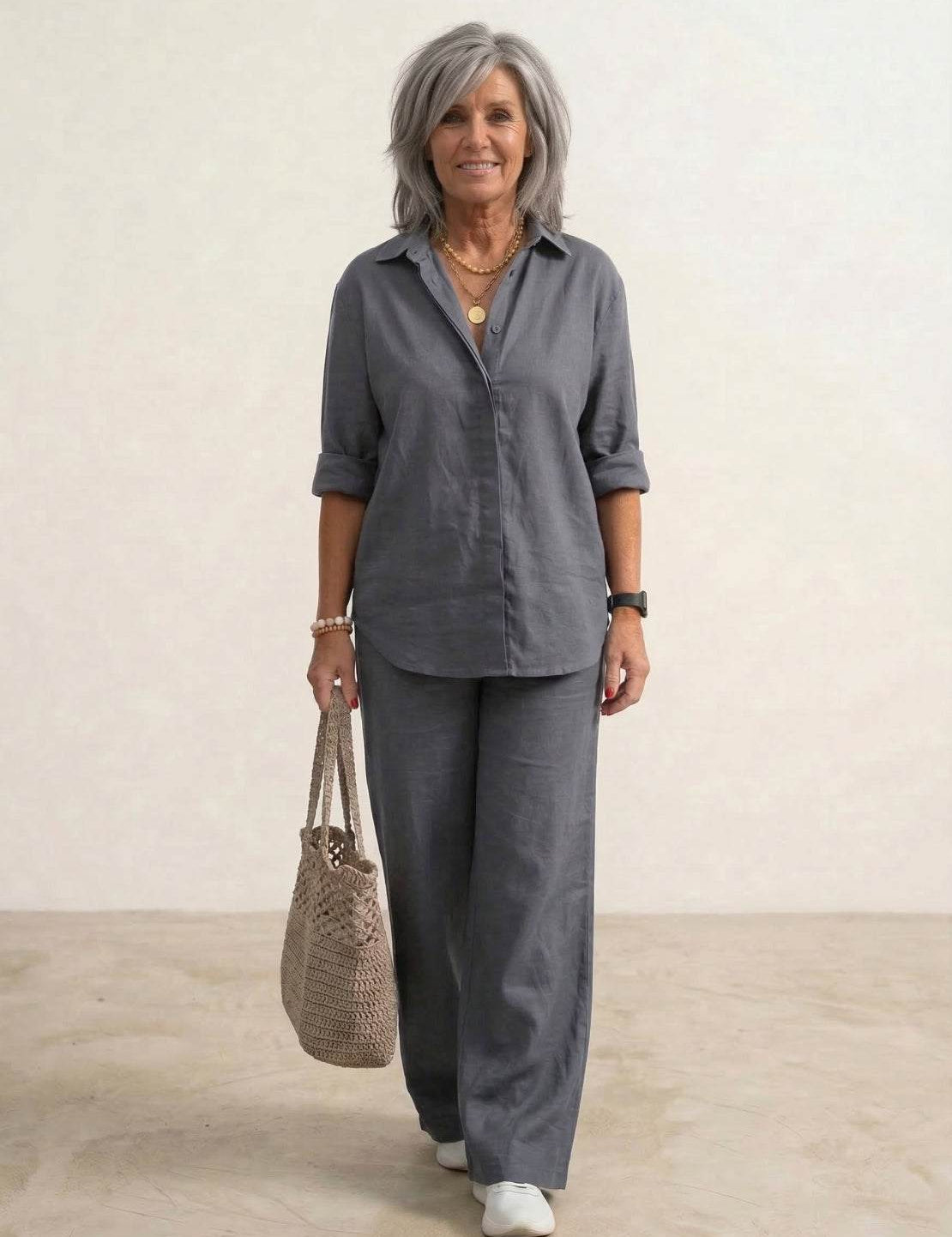 Women's Casual Co-ord Set with Oversized Shirt and Wide Leg Trousers 6