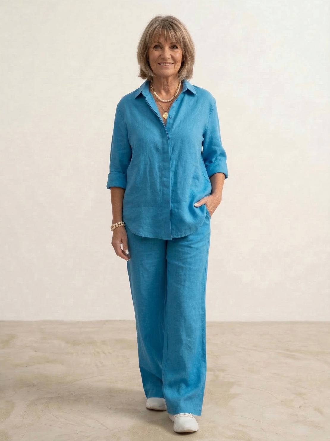 Women's Casual Co-ord Set with Oversized Shirt and Wide Leg Trousers 7
