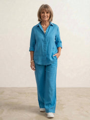 Women's Casual Co-ord Set with Oversized Shirt and Wide Leg Trousers 7